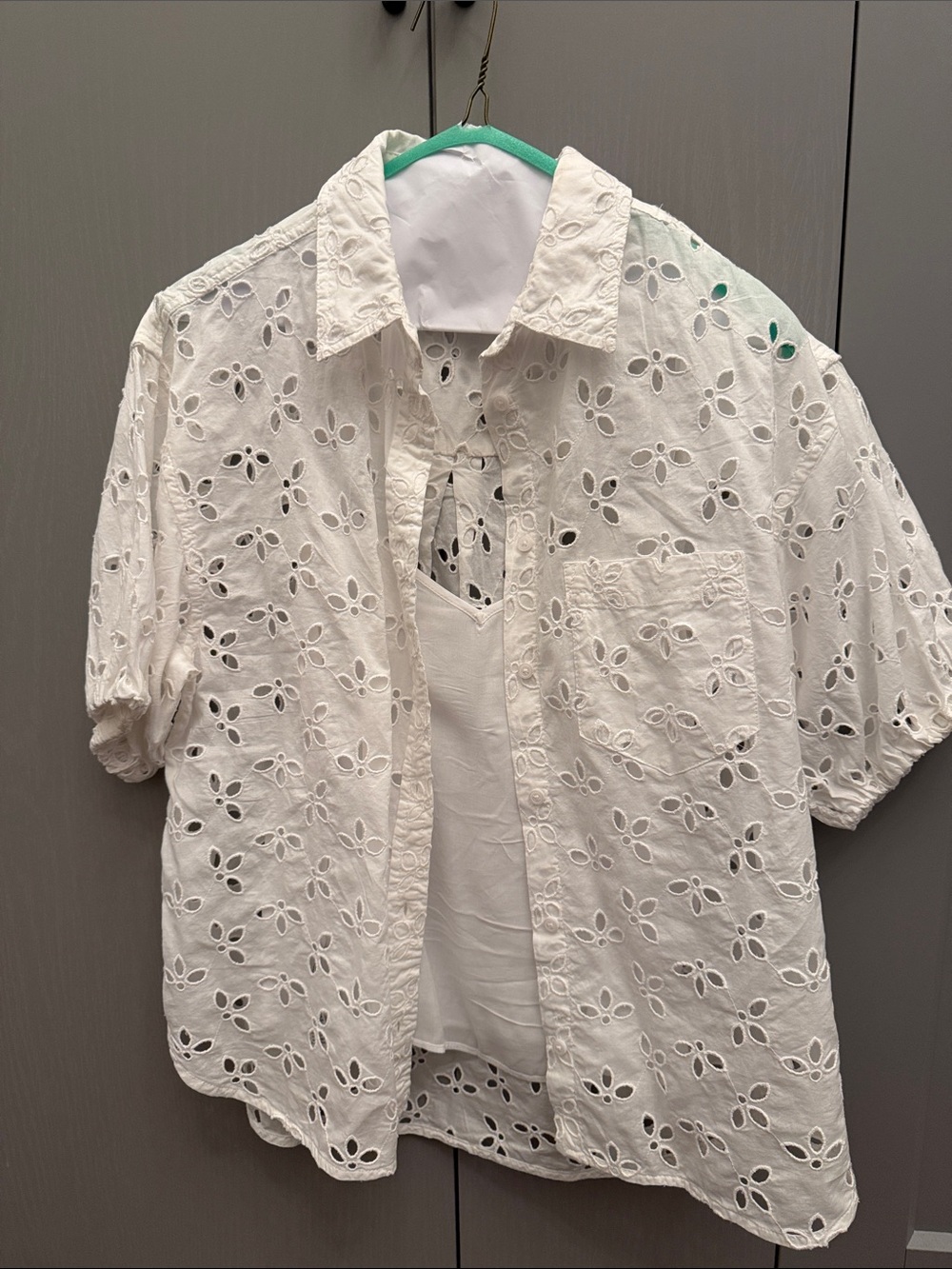 J. Crew White Eyelet Button-Down Short Sleeve Shirt